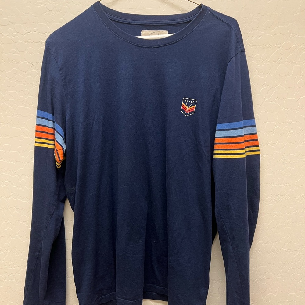 Navy Long Sleeve Shirt with Striped Sleeves